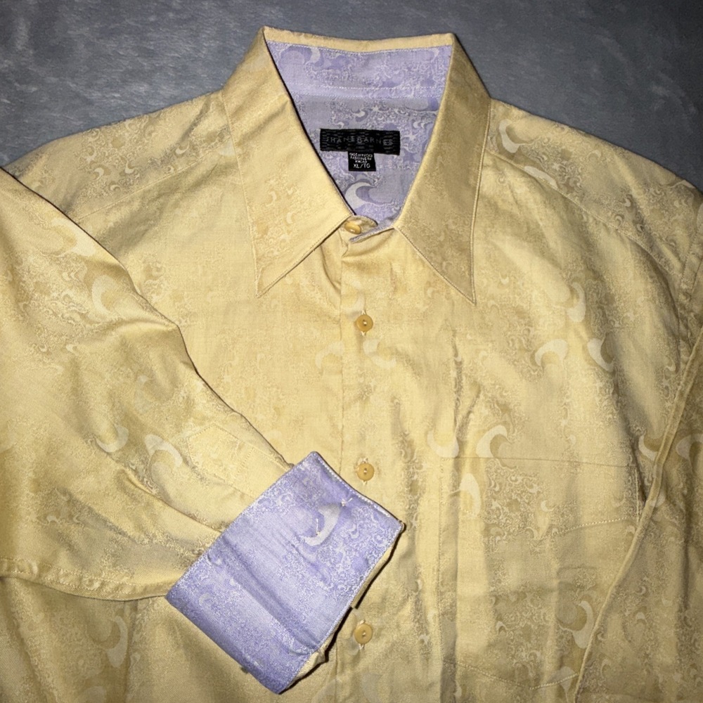 Jhane Barnes Long Sleeve Purple Yellow Abstract Button-Up Shirt Men's Sz XL